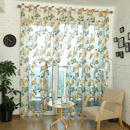 Floral Home Fabric Sheer Tulle Curtains For Living Room Chi