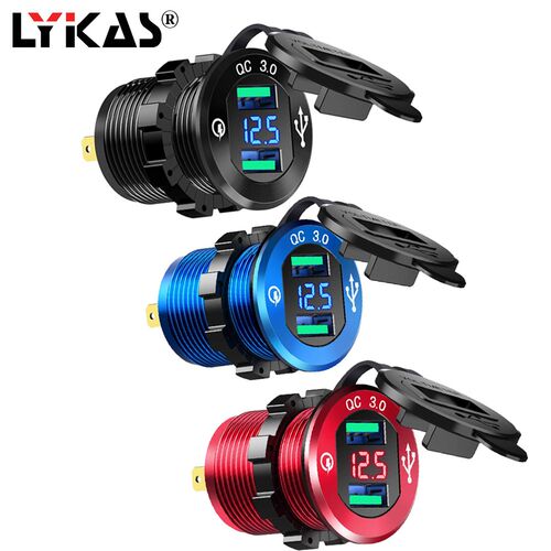 LYKAS QC 3.0 Car USB Charger Voltmeter Aluminum Alloy USB P