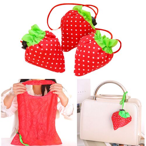 Eco-friendly Nylon Market Shopping Bag Cute Strawberry Patte