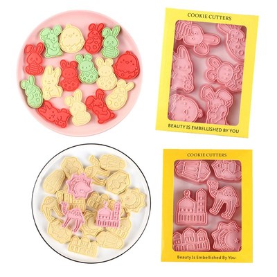 6pcs Cookie Cutter Biscuit Press Stamp Embosser Sugar Pasty