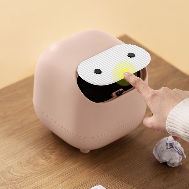 Creative Mini Cute Waste Bin Desktop Trash Can with Lid Garb