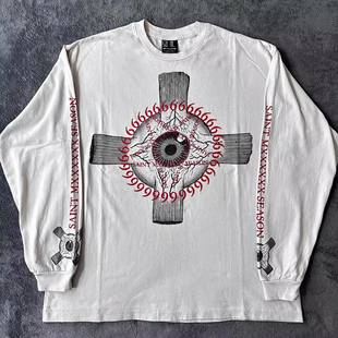 AT荒诞小镇 恶魔之眼EYE黑红音乐节穿搭ins哥特风滑板圆领长袖T恤
