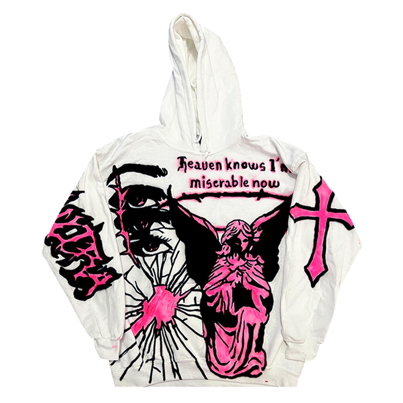 AT荒诞小镇“天知道我有多痛苦”手工涂鸦暗黑哥特风禁忌连帽卫衣