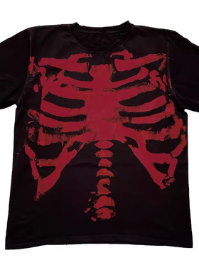 AT荒诞小镇 blackred黑红骷髅暗黑goth哥特系Y2K涩谷短袖T恤