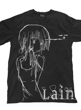 AT荒诞小镇 铃音lain二创黑色系亚文化音乐节穿搭前卫短袖T恤Y2K