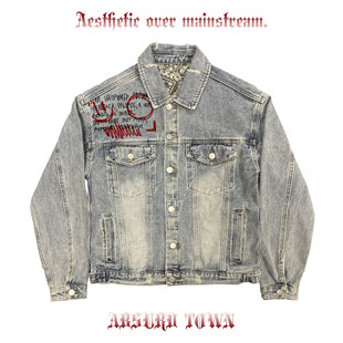 AT荒诞小镇 轻亚日常PUNK朋克Y2K牛仔外套个性复古张扬暗黑系穿搭