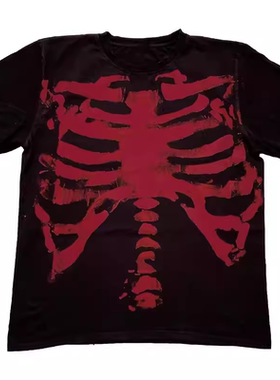 AT荒诞小镇 blackred黑红骷髅暗黑goth哥特系Y2K涩谷短袖T恤