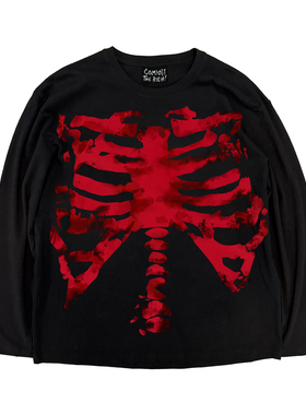 AT荒诞小镇 blackred黑红骷髅暗黑goth哥特系Y2K涩谷长袖T恤