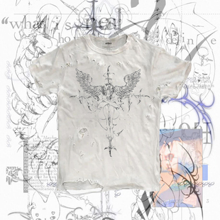 AT荒诞小镇  线稿艺术-天使简约印花潮流酷盖紧身PUNK摇滚短袖T恤