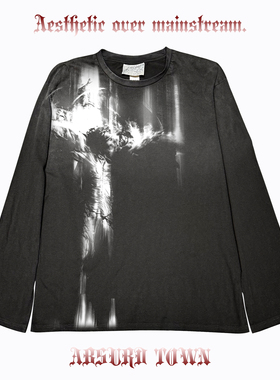 AT荒诞小镇 擦色十字暗黑朋克青年反叛Y2K亚比千禧风穿搭脏脏长袖