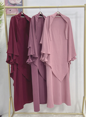 阿拉伯迪拜民族风土耳其纯色连衣裙套装女Arab Women Dress Suits