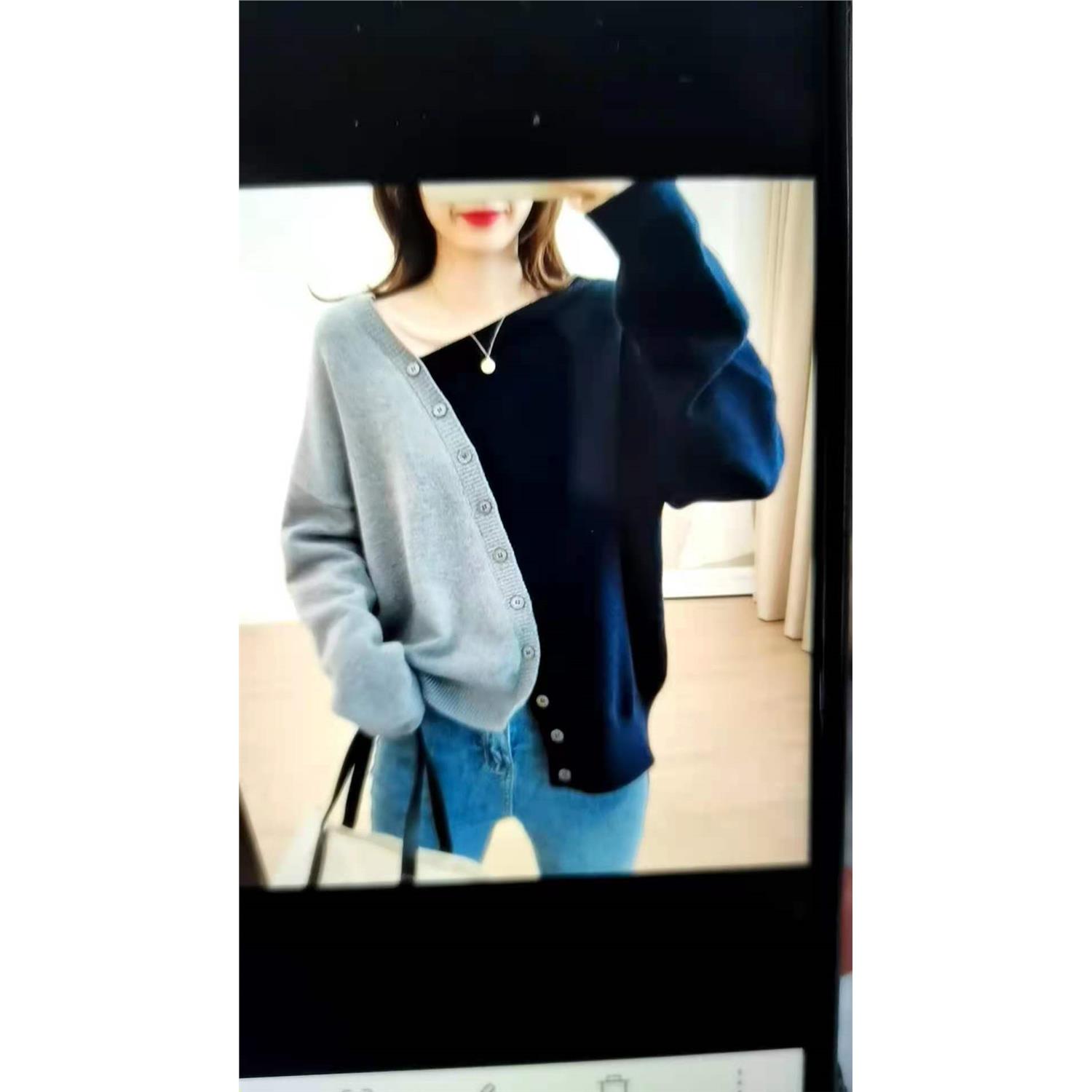 外贸套头不规则斜纽扣设