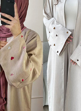 Dubai Arab Women Open Caftan阿拉伯中东迪拜爱心刺绣长袍开衫