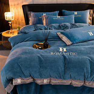 加厚牛奶绒四件套冬季珊瑚绒床单双面绒被罩Four piece sheet set
