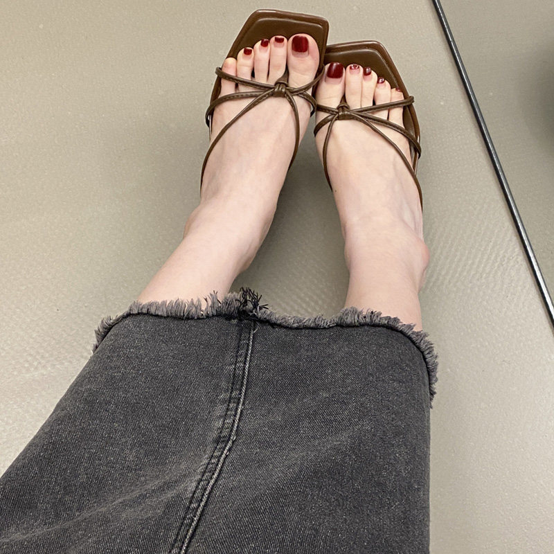 高级感！气质夹趾凉拖鞋女2024新款夏高跟鞋细跟方头外穿搭配裙子