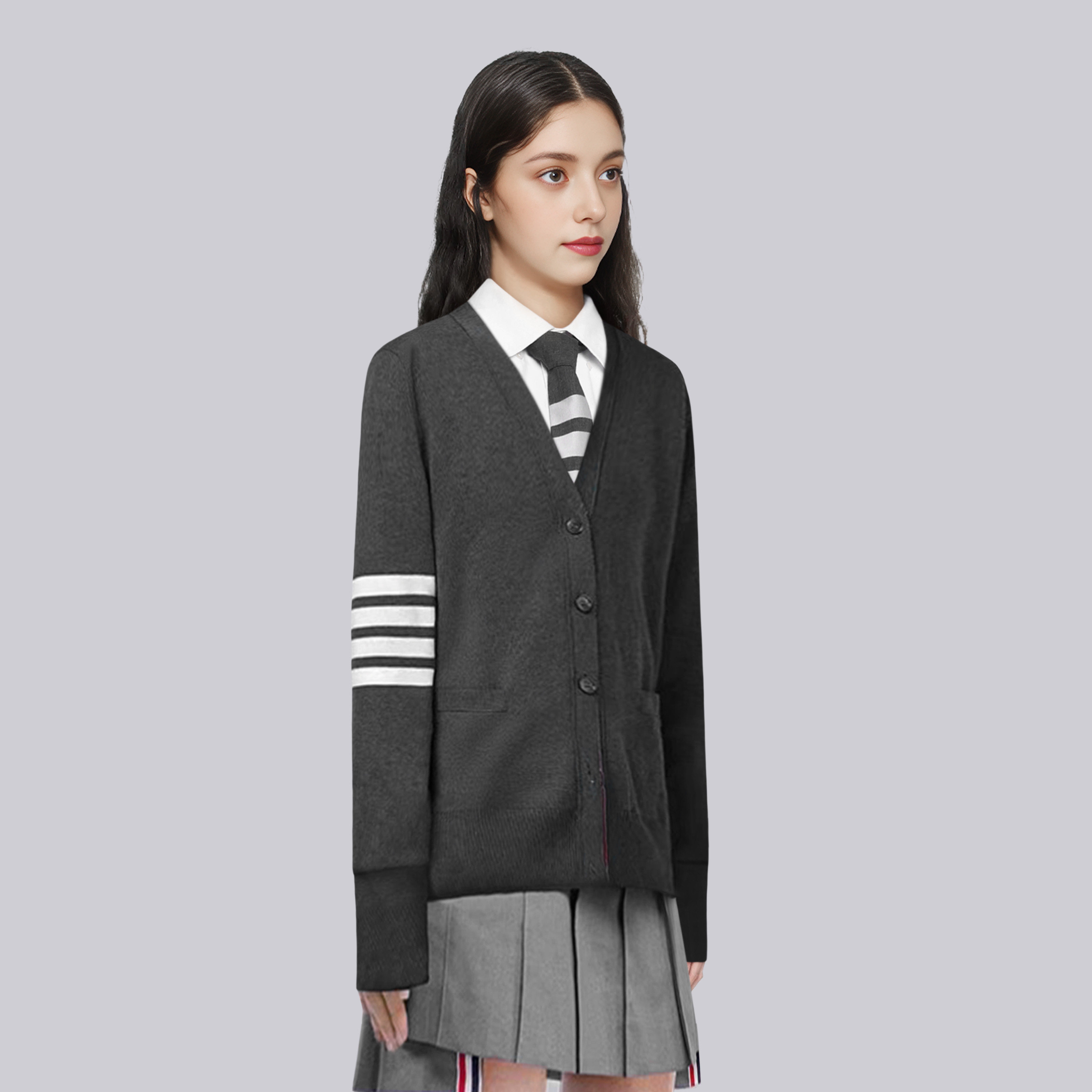 【官方正品】TB针织开衫男女同款v领修身休闲百搭经典tb针织开衫