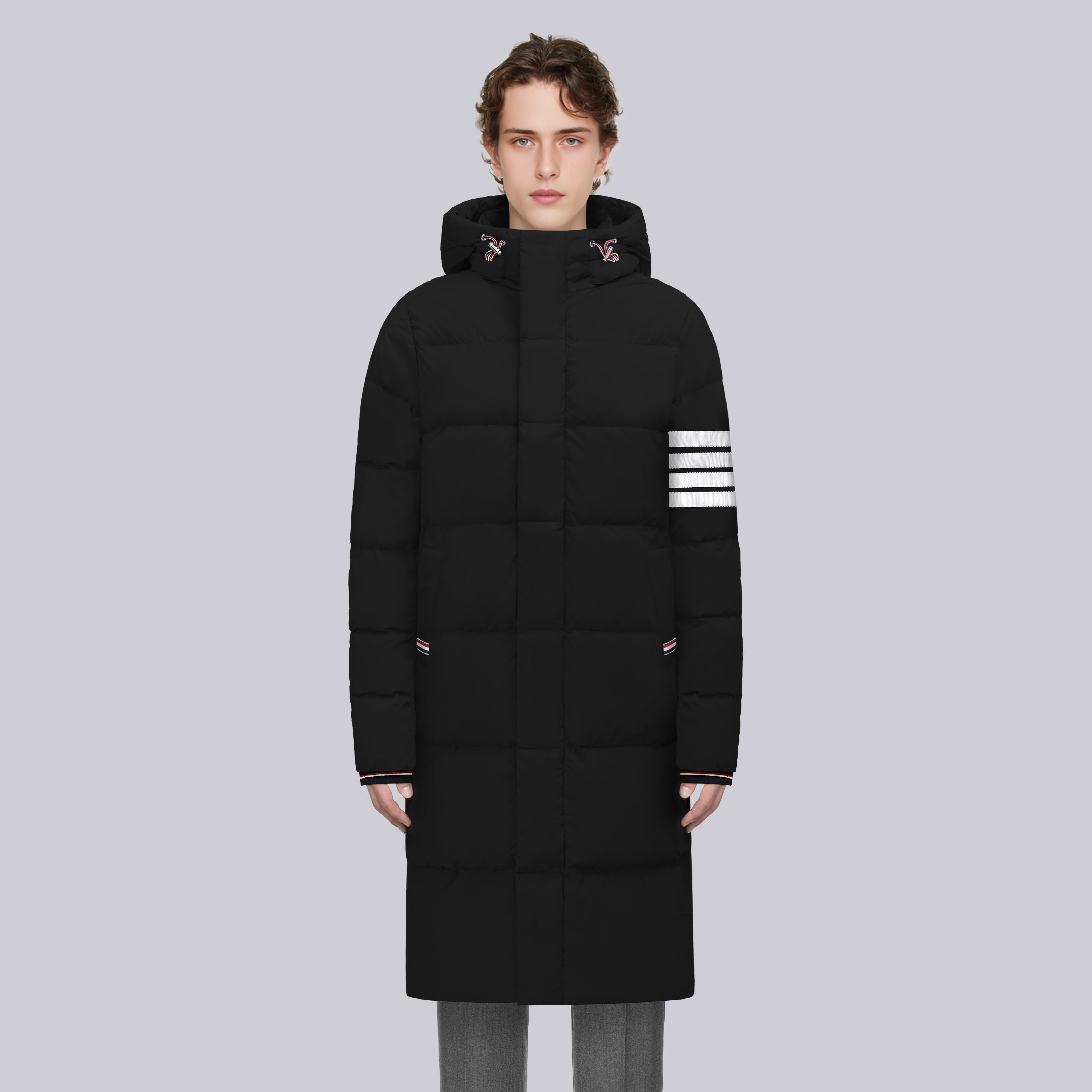 TB经典四道杠连帽羽绒服长款冬季加厚保暖外套男女同款学院风