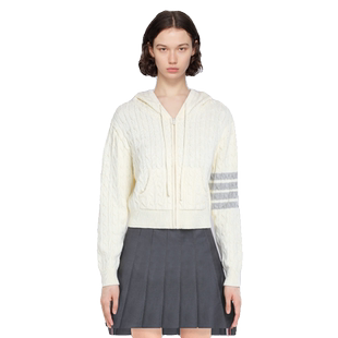 TB四杠麻花连帽针织开衫tb上衣女慵懒风宽松显瘦百搭短款毛衣外套