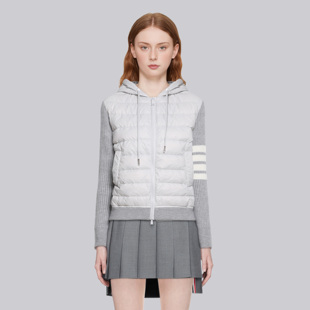 TB新款针织拼接连帽式抽绳羽绒服女秋冬季小众设计感显瘦百搭外套