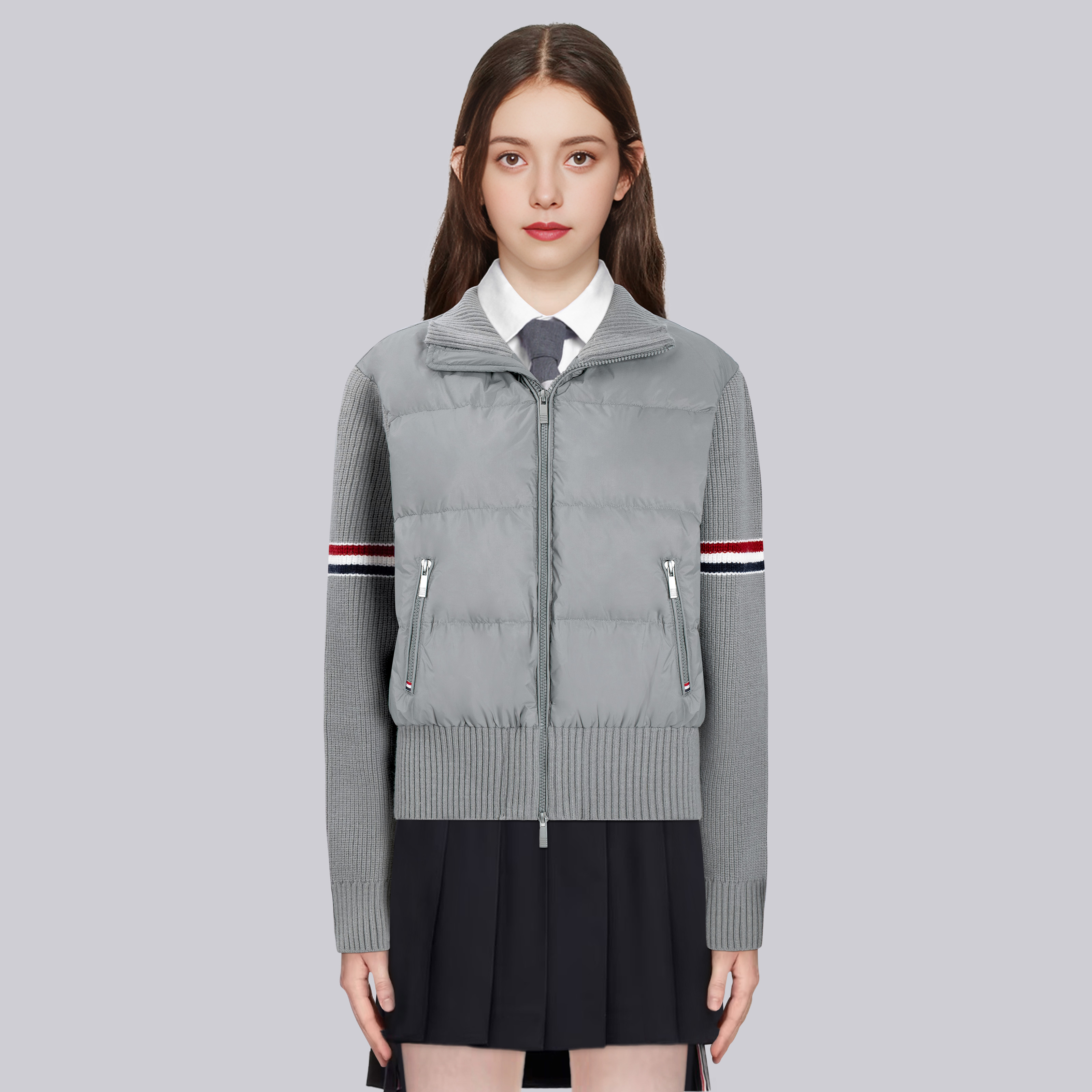 TB拼接针织袖立领羽绒服