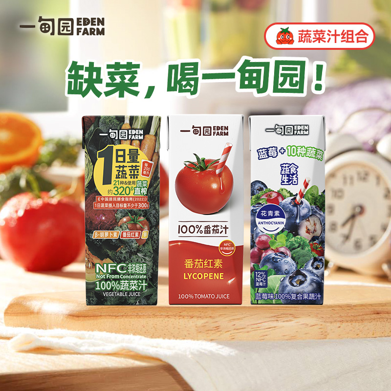 一甸园100%番茄汁蔬菜汁 蓝莓味复合果蔬汁混合装200mL*30盒