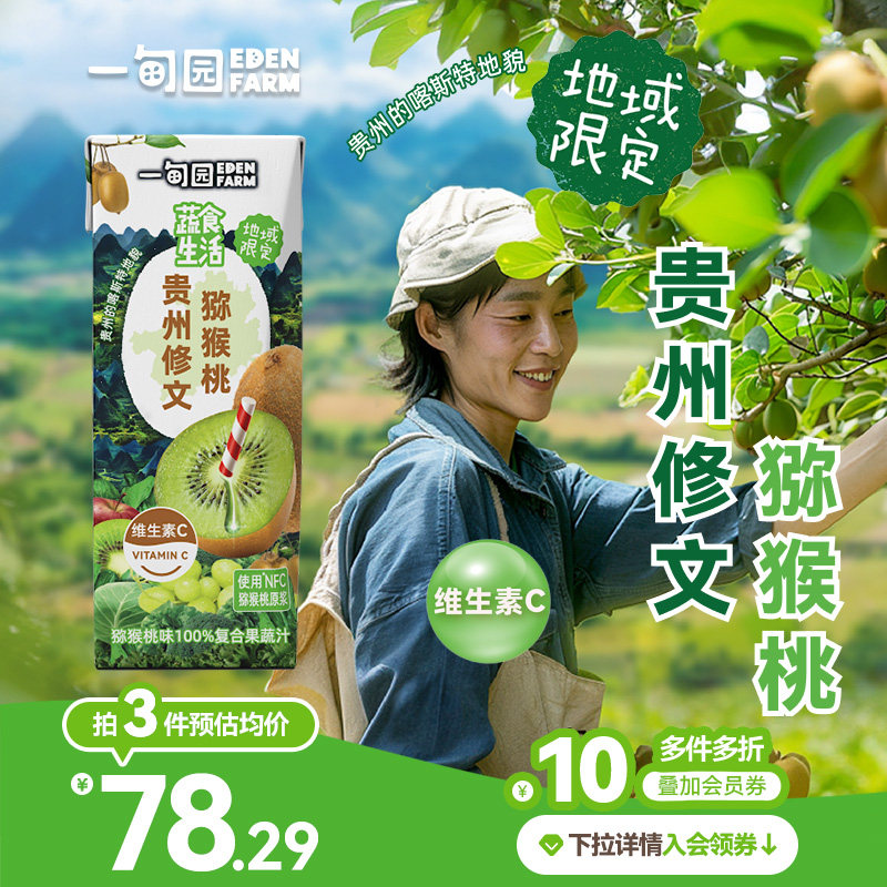 【活动价】一甸园蔬食生活地域限定贵州修文猕猴桃味100%复合果蔬汁200mL*10