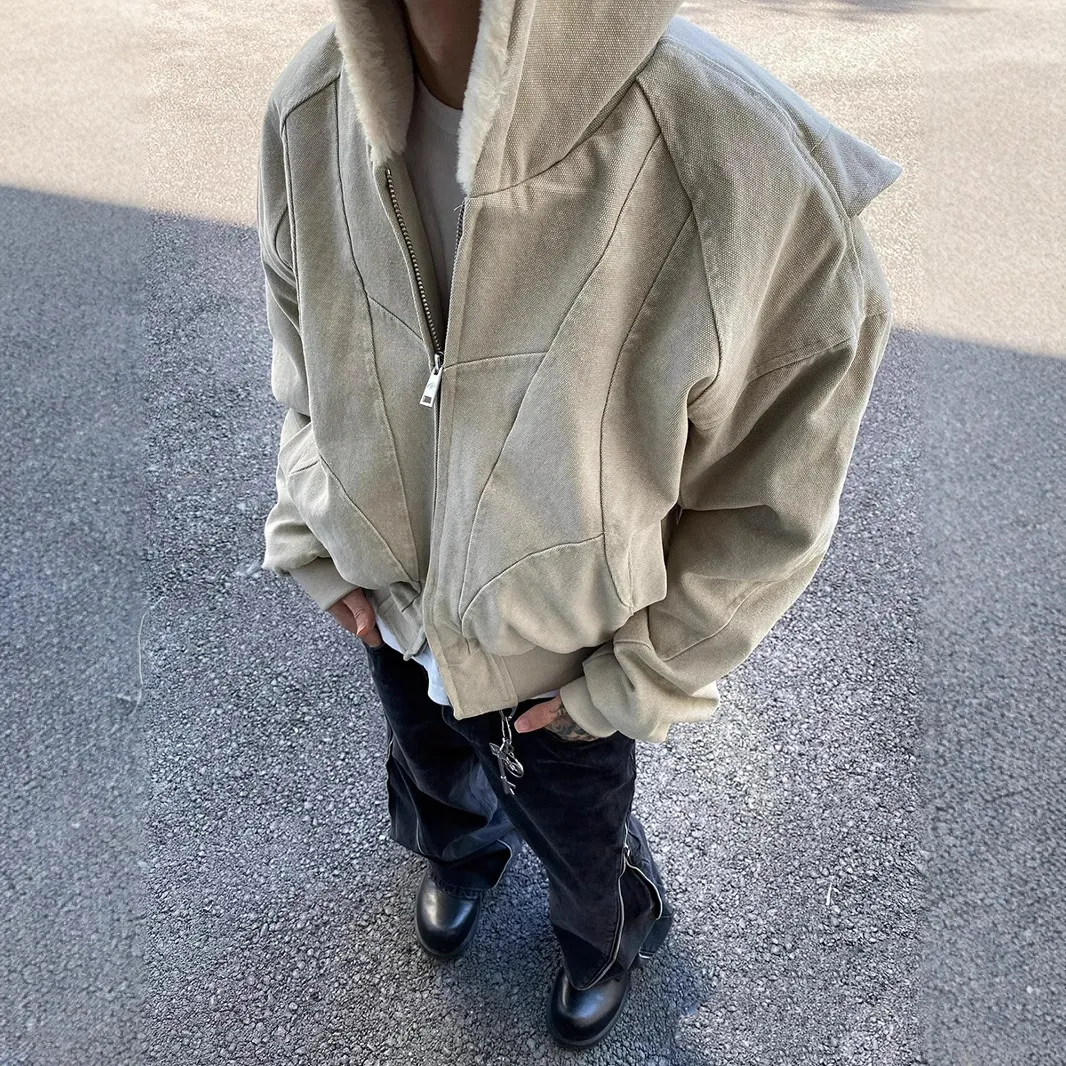 来自街头复古cleanfit座山雕冬季加绒加绒外套男工装水洗棉服夹克