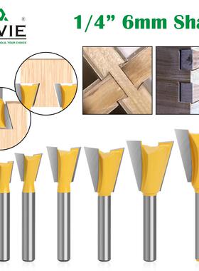 黄色1/4柄6柄燕尾刀子口荀刀硬质合金木工铣刀蜂巢榫合榫接刀