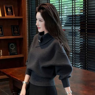 不规则收腰高领毛衣女款2025新款秋冬季宽松慵懒风内搭打底针织衫