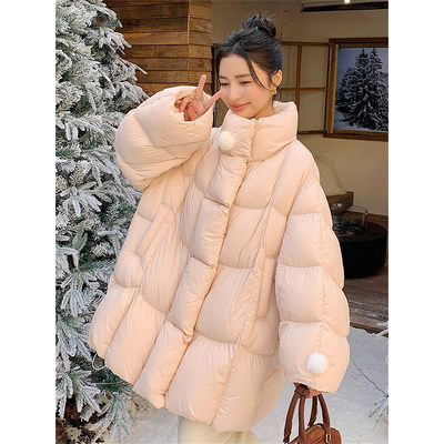 韩版甜美立领羽绒棉服女冬季新款大尺码女装加厚保暖中长版棉袄外