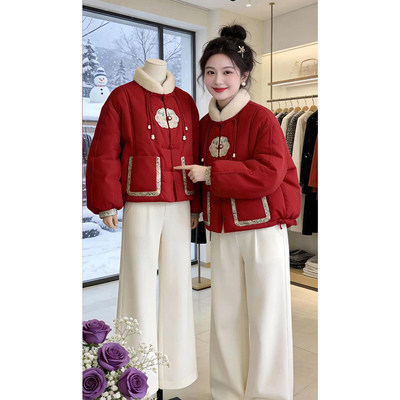 新年红色新中式国风刺绣羽绒棉服女冬高级感巨好看短款面包服外套