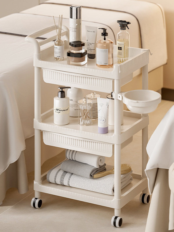 美容院手推车化妆品储存架可移动的奶油风格美甲工具手推车,收纳整理,整理架/置物架/收纳架,淘宝优惠券,粉丝福利购,淘宝优惠卷