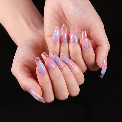 24pcs/set Mixed Pink Blue Fake Nails Long Design European B