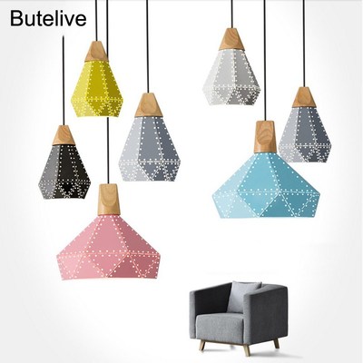 E27 Led Pendant Lights Nordic Industrial Lamp Iron Wood Mode