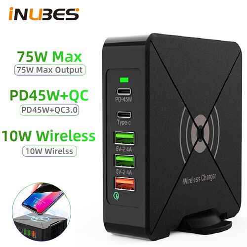 75W PD USB Charger Dock Station Type C Wireless Charger for