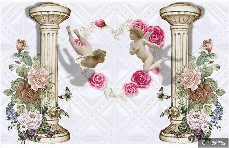 Custom photo 3d wallpaper European Roman column angel flower