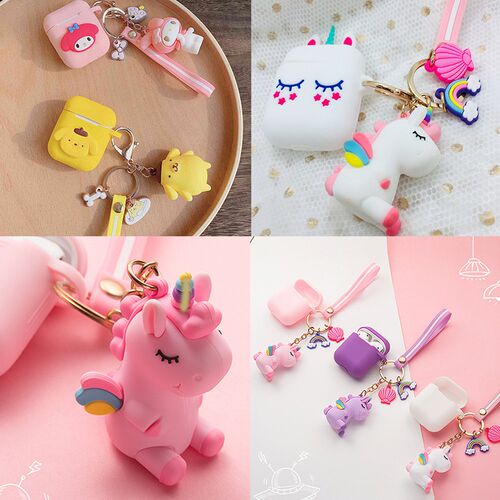 For AirPods case Cartoon with keychain unicorn Accessories