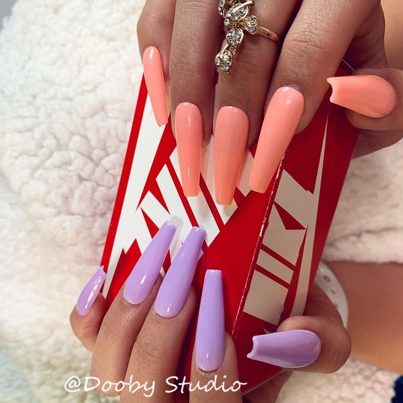 Pink Extra Long Coffin Press On False Nails Full Cover Glos