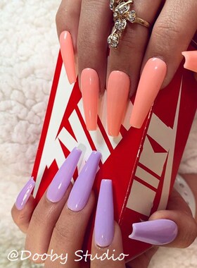 Pink Extra Long Coffin Press On False Nails Full Cover Glos