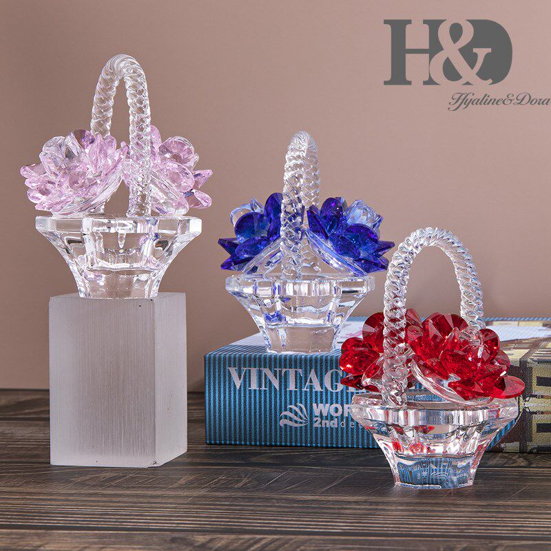 HD 7 Colors Crystal Roses Figurines Basket Flower Collectibl