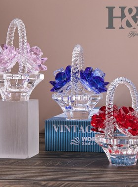 HD 7 Colors Crystal Roses Figurines Basket Flower Collectibl