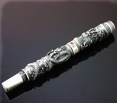 Silver Dragon ved With RED Diamond Rollerball Pen