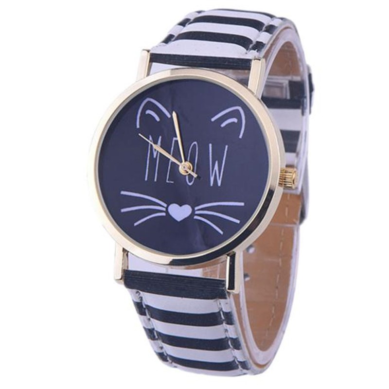Fashion Women Watches Cat Pattern Design Leather Watch Anal