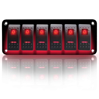 6 Gang LED Light Marine Boat RV Rocker Switch Panel Waterpr
