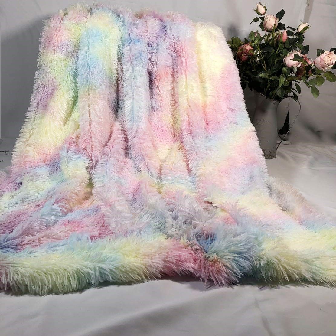 Rainbow Plush Super Soft Blanket Colorful Bedding Sofa Cover