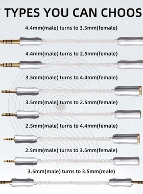 8 Core Silver Audio Cord 2.5  to 4.4  Cable 2.5mm/4.4mm To 3