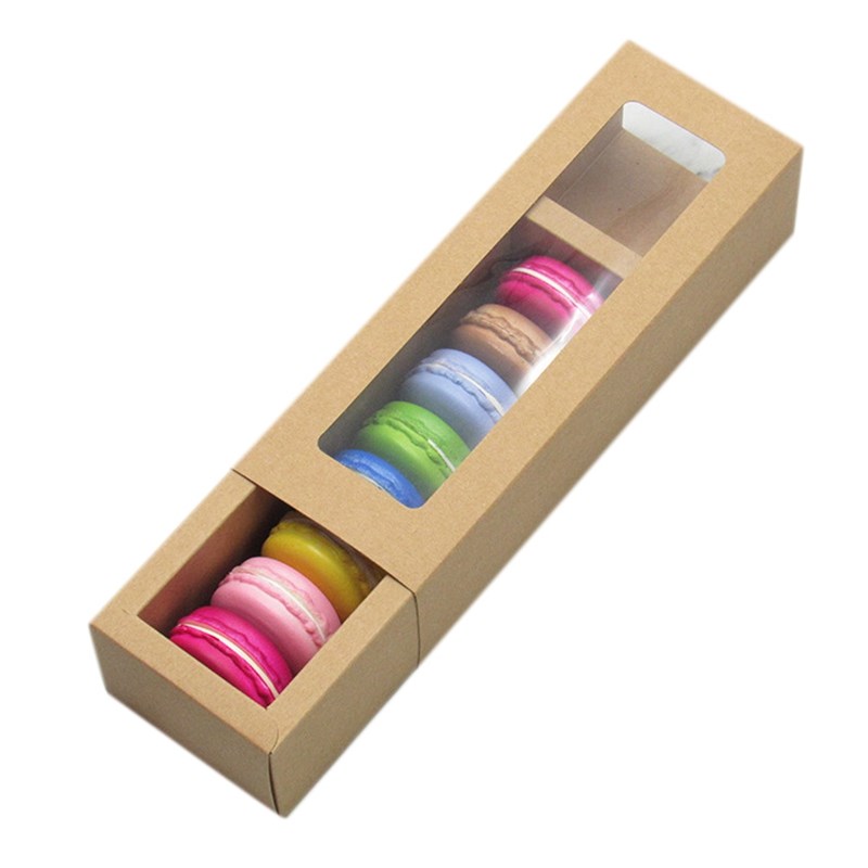Macaron Transparent Window Box Kraft Paper Drawer Box Baking