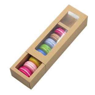 Macaron Transparent Window Box Kraft Paper Drawer Box Baking