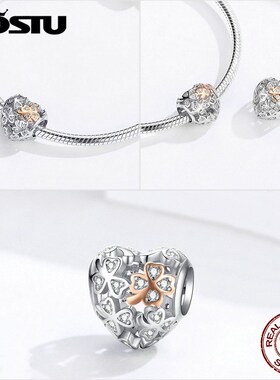 WOSTU  Authentic 925 Sterling Silver Heart Shape Charm B