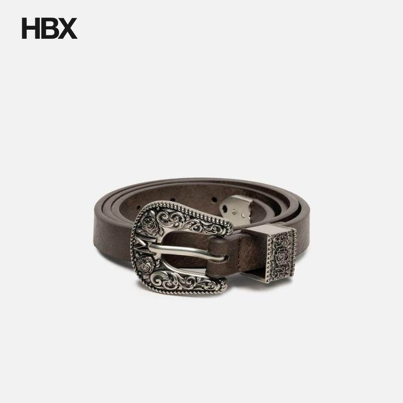 MARKGONG BROWN 1.8CM WESTERN WOVEN LEATHER BELT 皮带女HBX